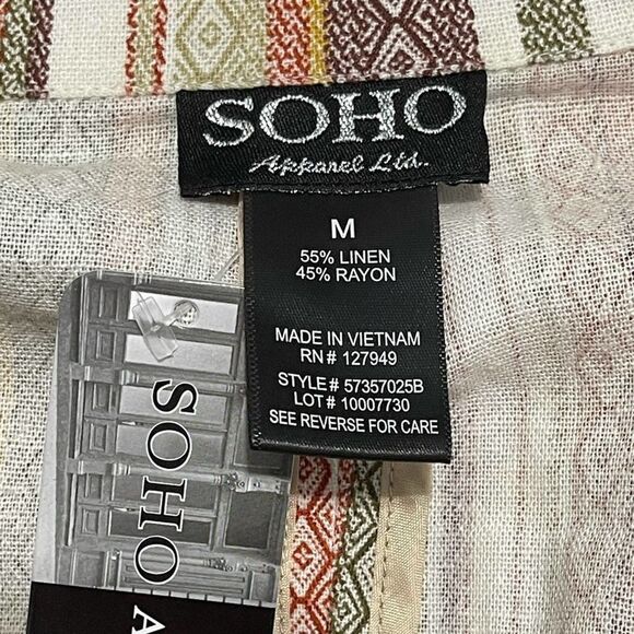 Soho Apparel Striped Linen One Button Ruched‎ Sleeve Blazer White Orange Medium - Picture 14 of 15